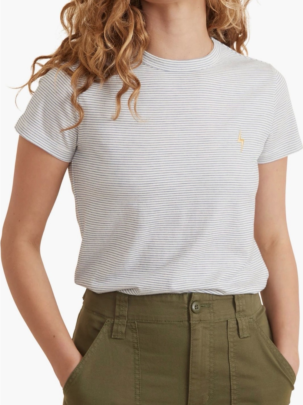 Marine Layer blue and white striped t shirt with lightning bolt detail - L